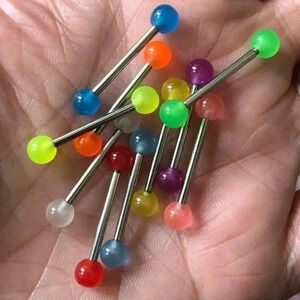 10 Piece Glow in the Dark Tongue Piercing Studs Rings Balls NWT